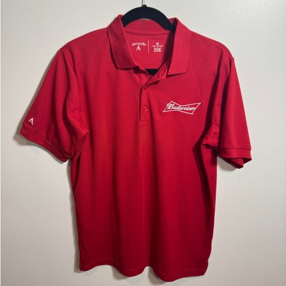 Antigua Other - Antigua Budweiser Polo Shirt Mens Medium Red Short Sleeve Performance Logo Golf